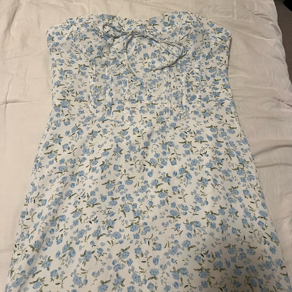 12th Tribe Katalina White and Blue Strapless Dress